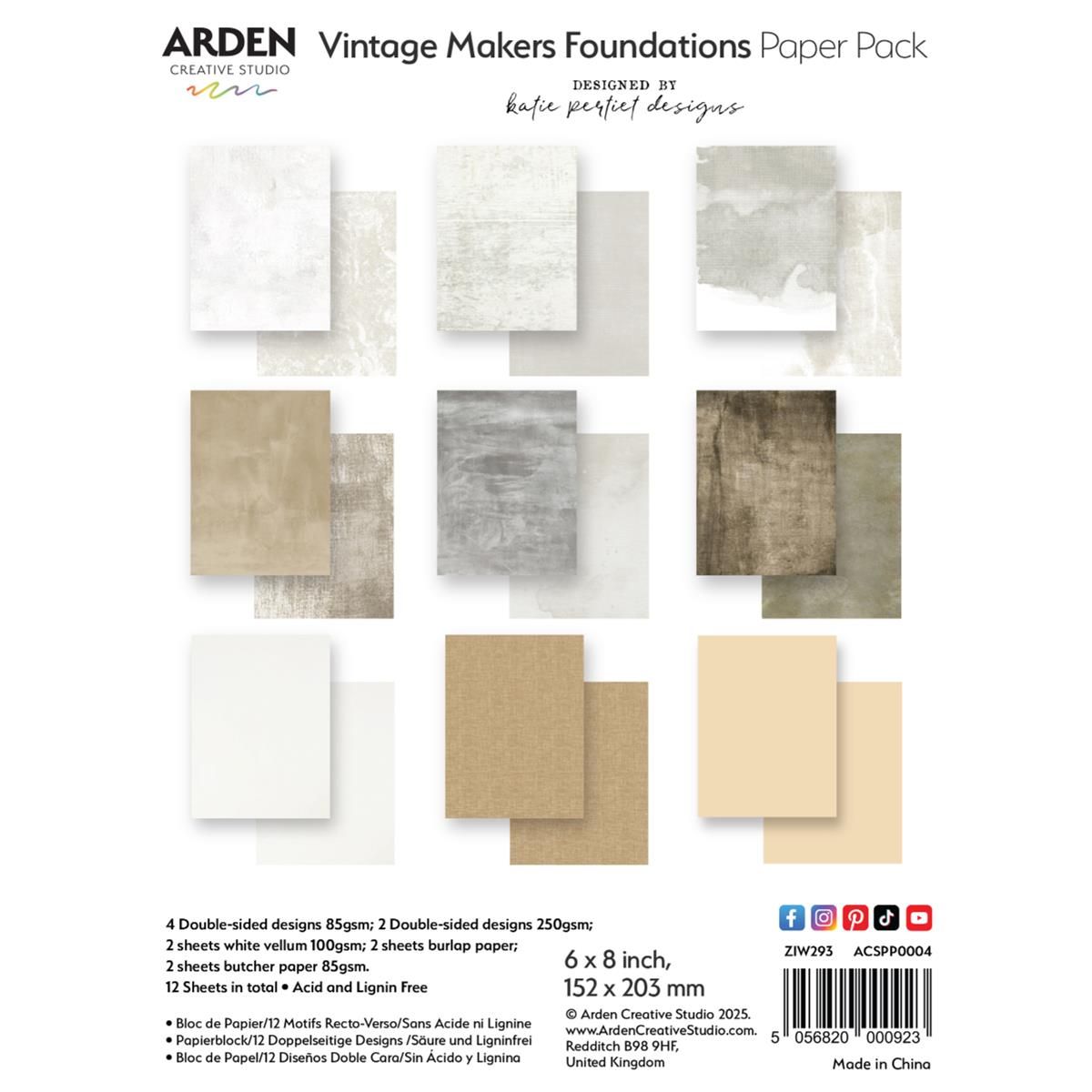 ARDEN Vintage Makers Foundations Paper Pack 6x8