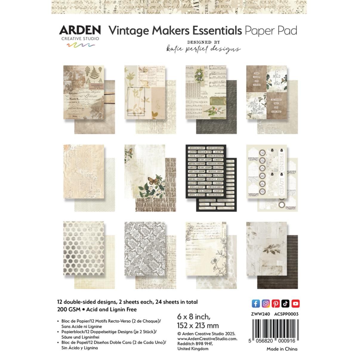 ARDEN Vintage Makers Essentials Paper Pad - 6x8