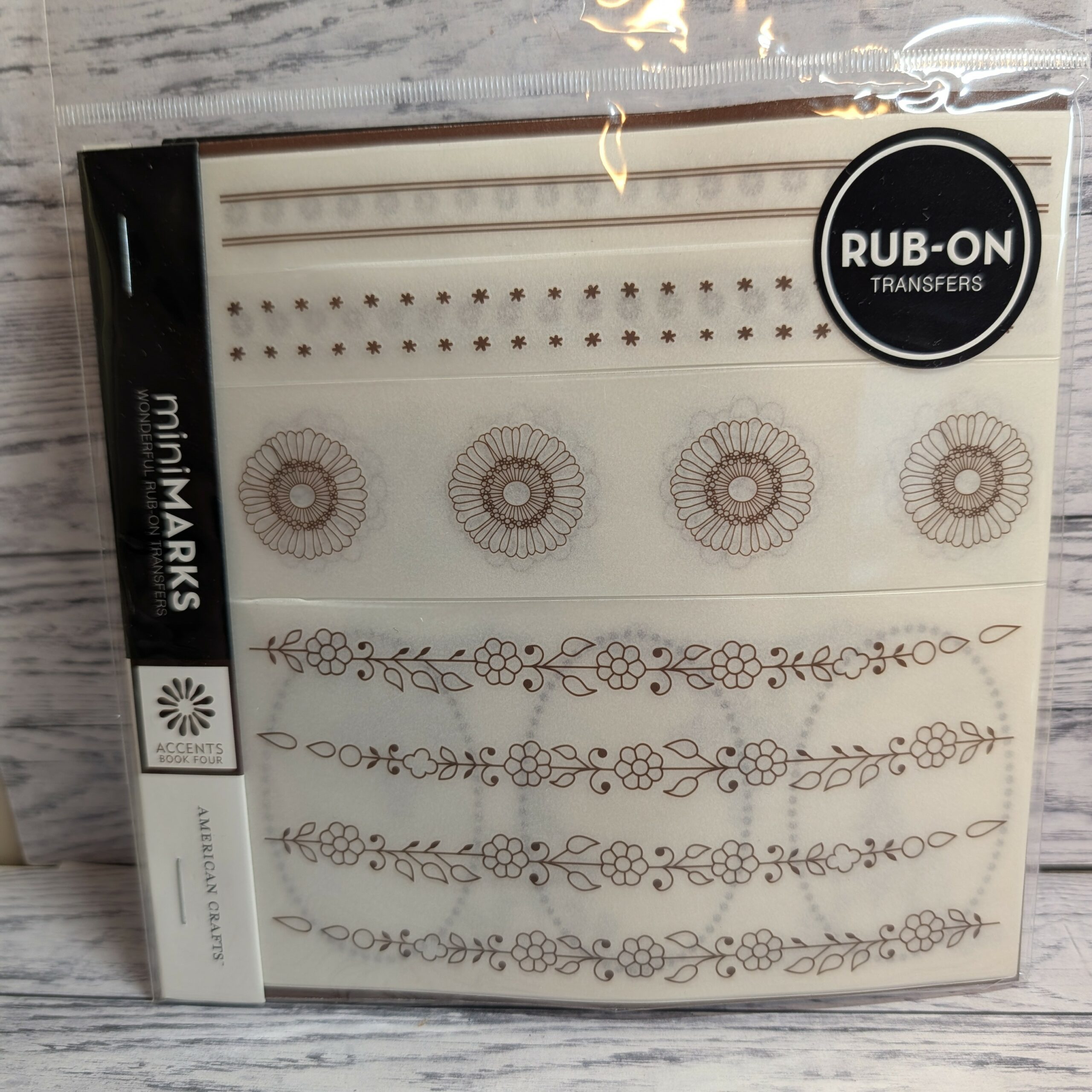 Rub Ons Retro, Flowers and Frames, Brown