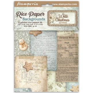 Stamperia, A6 Rice Paper Backgrounds: White Christmas