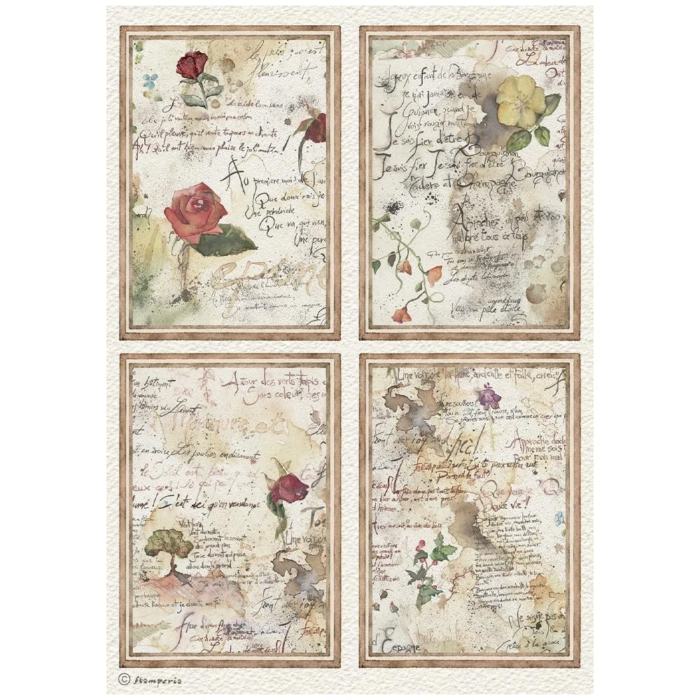Stamperia, A4 Rice Paper, Flowers and Poems
