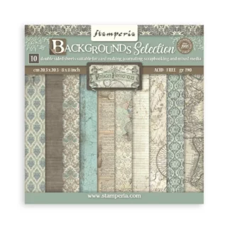 Stamperia, 8x8, Paper Set Backgrounds: Voyages Fantastiques